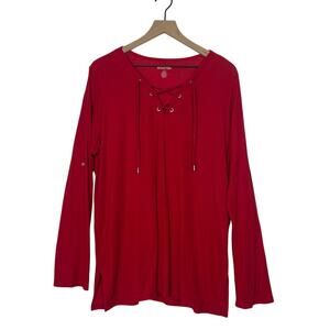 MICHAEL Michael Kors Lace Up Sweater Women's 0X Pink Roll Tab Sleeve Waffle Knit